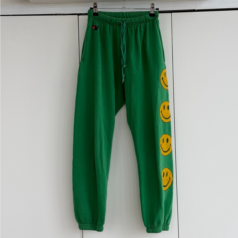 Aviator Nation Green Smiley Face Sweatpants S (a set available)